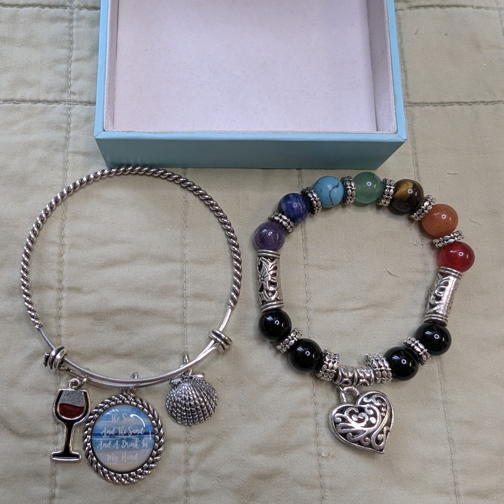 Silver and Multicolor Charm Bracelet Set